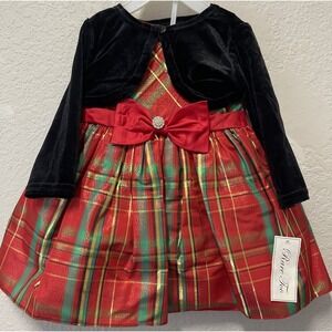 Girl's Rare Too Black Velour Cardigan & Red Plaid Tulle Dress Sz. 12 Month